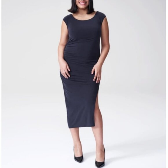 Universal Standard Rachel Ruched Draped Midi Dress Elevated Basic Quiet Luxury - Picture 12 of 12